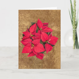 Tarjeta Festiva Los Navidades rojos florecen sobre papel de oro ab