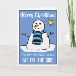 Tarjeta Festiva Los Navidades Snowman Cargan Por Su Boca En El Lad