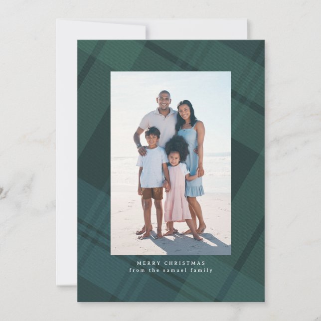 Tarjeta Festiva Los Navidades verdes clásicos rozan dos fotos simp (Anverso)