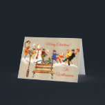 Tarjeta Festiva Los niños juegan en la nieve con el encantador nom<br><div class="desc">Desde el Charm Design Studio - dar un paso atrás en el tiempo con esta hermosa escena de nieve vintage / retro de vacaciones. Este — Los niños juegan en la nieve es principalmente un Ilustracion de invierno de Volland Art Deco Vintage. Y se puede personalizar con el nombre de...</div>