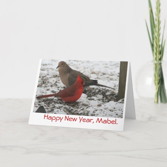 Tarjeta Festiva Los pájaros del Año Nuevo (Anverso)