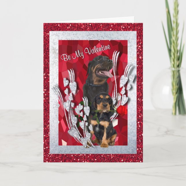 Tarjeta Festiva Los perritos de Rottweiler sean mi saludo de la (Anverso)
