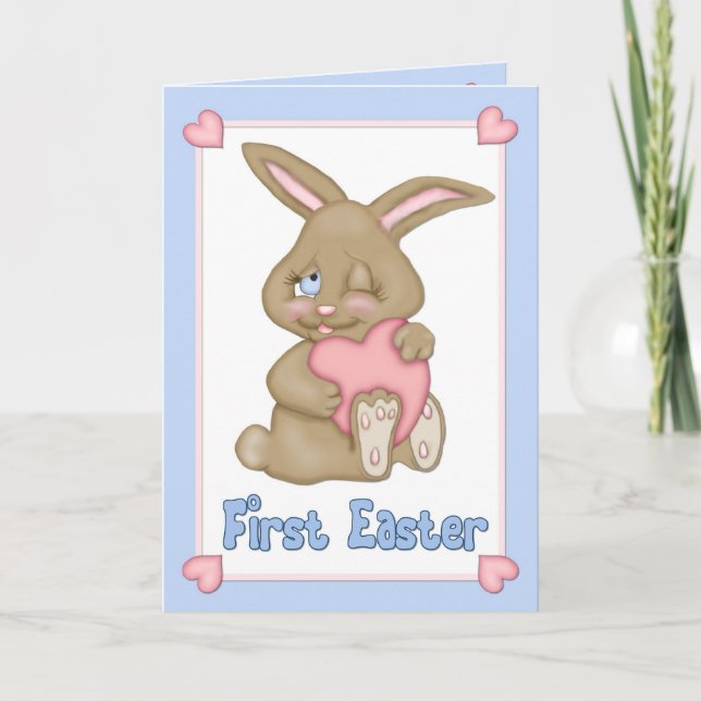 Tarjeta Festiva Los primeros abrazos de conejito de Pascua (Anverso)