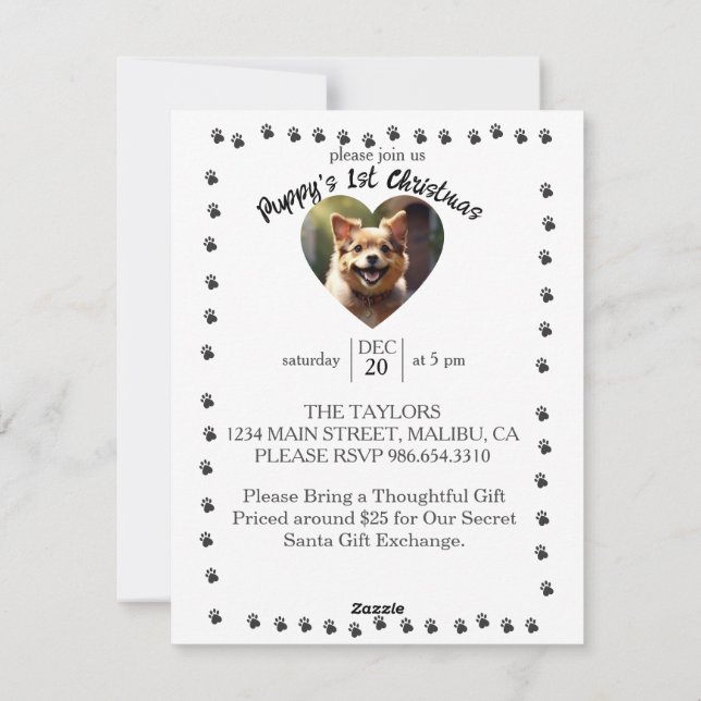 Tarjeta Festiva Los primeros Navidades de Cachorro (Reverso)