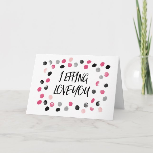 Tarjeta Festiva Los puntos rosados y negros de polka que siento te (Anverso)