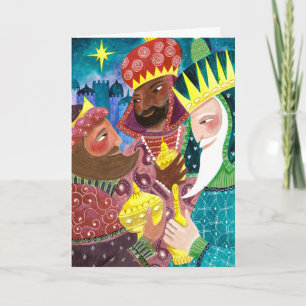Tarjeta Festiva Los reyes caprichosos de tres sabios con estrellas