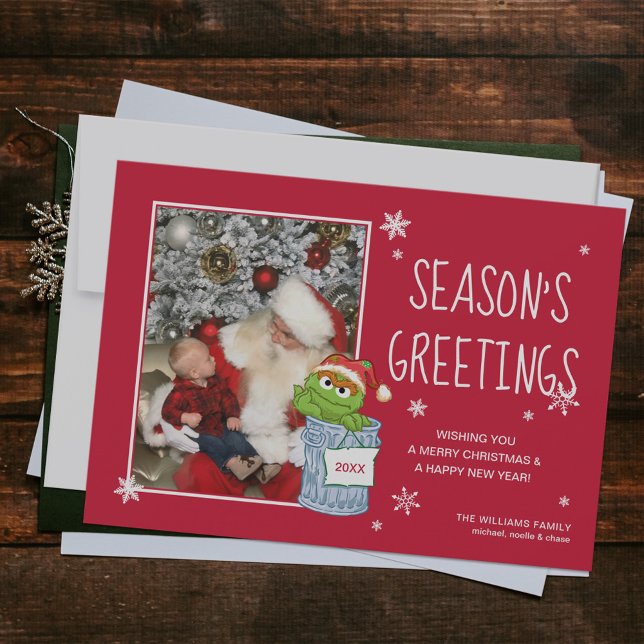 Tarjeta Festiva Los saludos de la estación del Sesame Street el | (Card on table)