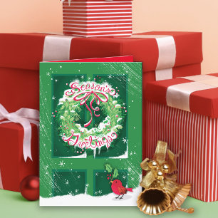 Tarjeta Festiva Los saludos de la temporada con la mano cortada