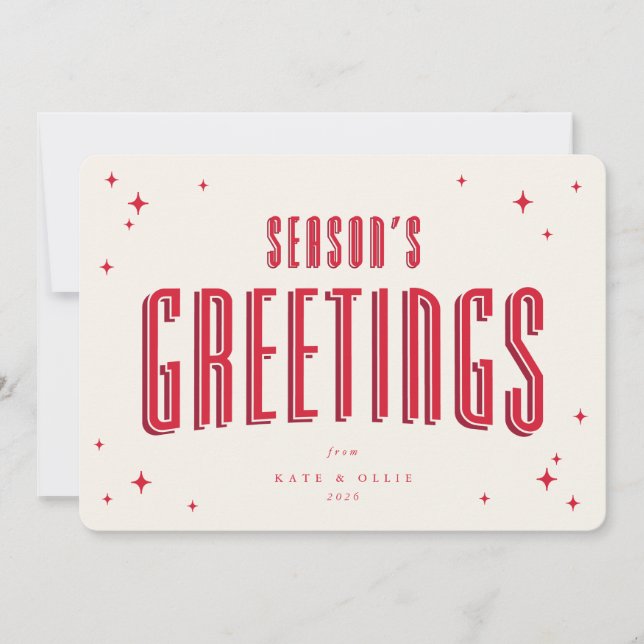 Tarjeta Festiva Los saludos de la temporada crema+roja son estrell (Anverso)