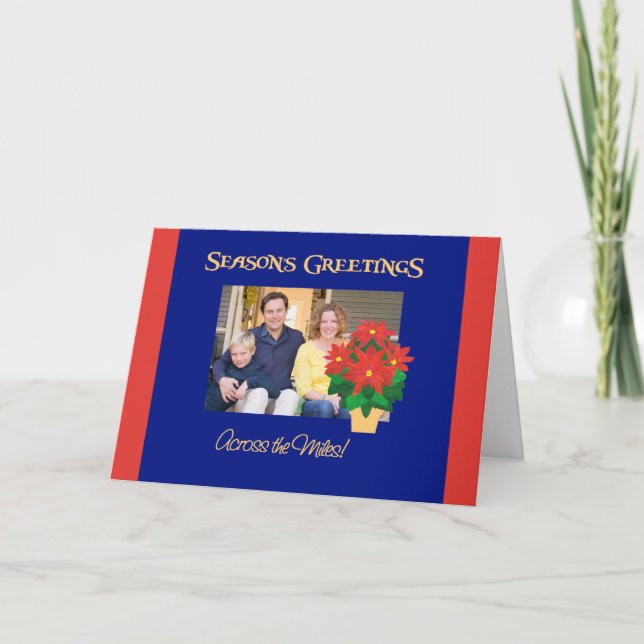 Tarjeta Festiva Los saludos de la temporada de Poinsettia a través (Anverso)