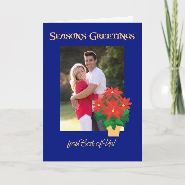 Tarjeta Festiva Los saludos de la temporada de Poinsettia de ambas (Anverso)