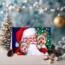 Tarjeta Festiva Los yorkies de Santa a los Navidades