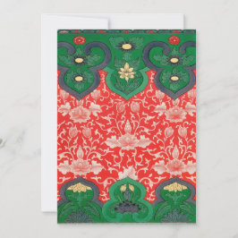 Tarjeta Festiva Loto Místico Asiático Abstracto Rojo y Verde