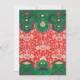 Tarjeta Festiva Loto Místico Asiático Abstracto Rojo y Verde