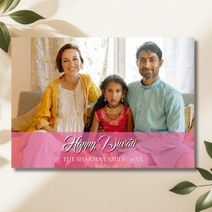 Tarjeta Festiva Loto Rosa Elegante Foto Feliz Diwali