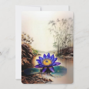 Tarjeta Festiva Lotus azul que emerge de las aguas turbias (vietna