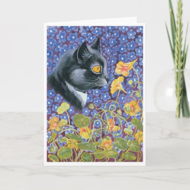 Tarjeta Festiva Louis Wain, Flores humeantes, (Anverso)