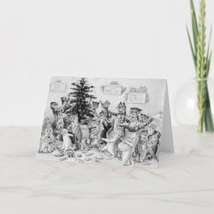 Tarjeta Festiva Louis Wain - Gatos celebrando Navidades