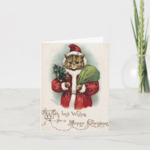 Tarjeta Festiva Louis Wain Navidades Santa Cat