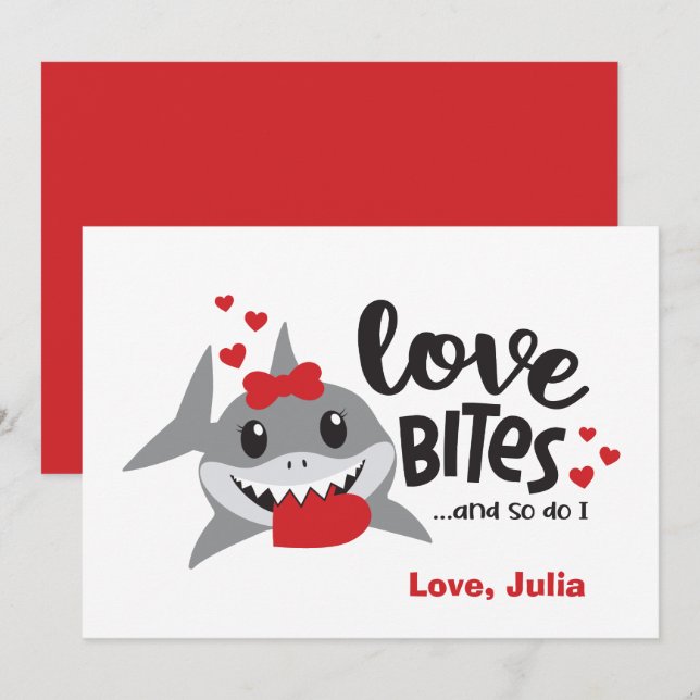 Tarjeta Festiva Love Bites | También Lo Hago Valentine, Chica De T (Anverso / Reverso)