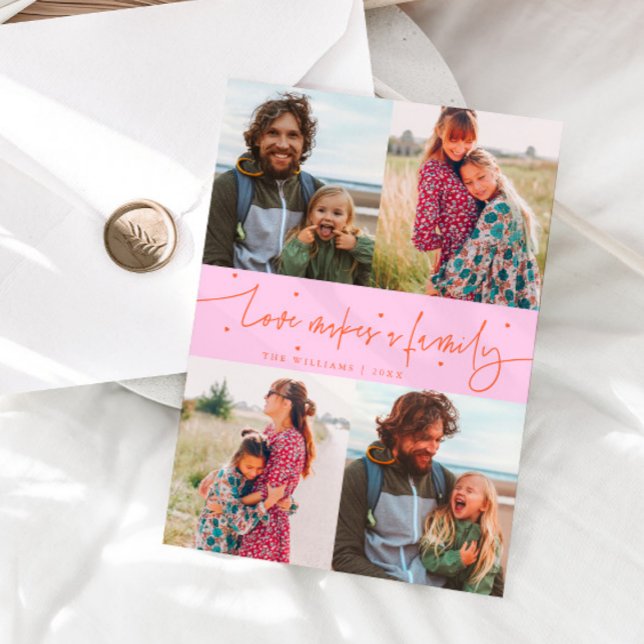 Tarjeta Festiva Love Family Orange Pink Valentines Day Photo (Subido por el creador)