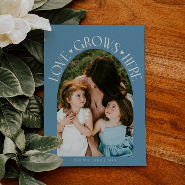 Tarjeta Festiva Love Grows Here Denim Blue Arch Valentines Day (Subido por el creador)