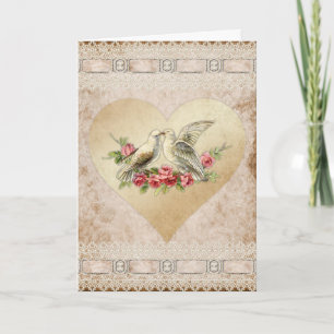 Tarjeta Festiva Love Heart Doves Vintage Valentine
