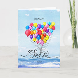 Tarjeta Festiva Love Heart Sea Valentines BALLOON acuarela
