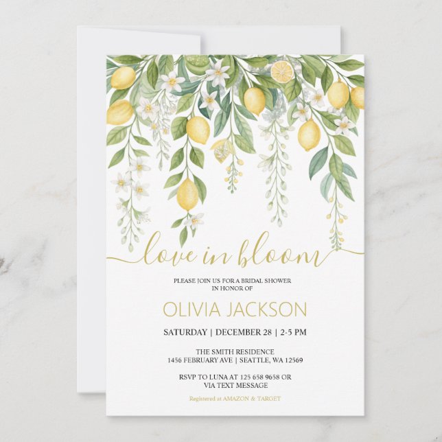 Tarjeta Festiva Love in Bloom | Lemon Blossom Bridal Shower (Anverso)