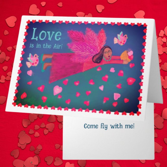 Tarjeta Festiva Love is in the Air Personalized Folk Art Angel  (Personalize it!)
