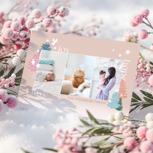 Tarjeta Festiva Love Joy Hope Pastel Christmas Tree Forest 3 Photo