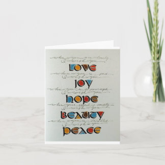 TARJETA FESTIVA LOVE JOY HOPE PEACE BEAUTY NOTECARD