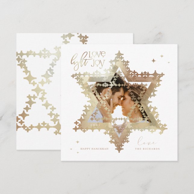 Tarjeta Festiva Love Joy Light Elegant Gold Star of David Photo (Anverso / Reverso)