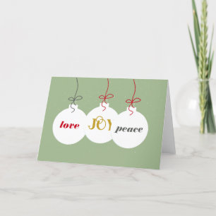 Tarjeta Festiva Love Joy Peace Christmas Ornamable Nombre editable