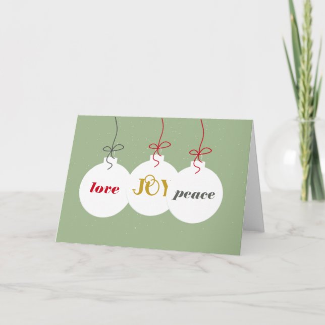 Tarjeta Festiva Love Joy Peace Christmas Ornamable Nombre editable (Anverso)