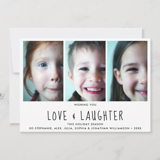 Tarjeta Festiva Love Laughter Happy Holidays Moderno Collage de fo (Anverso)