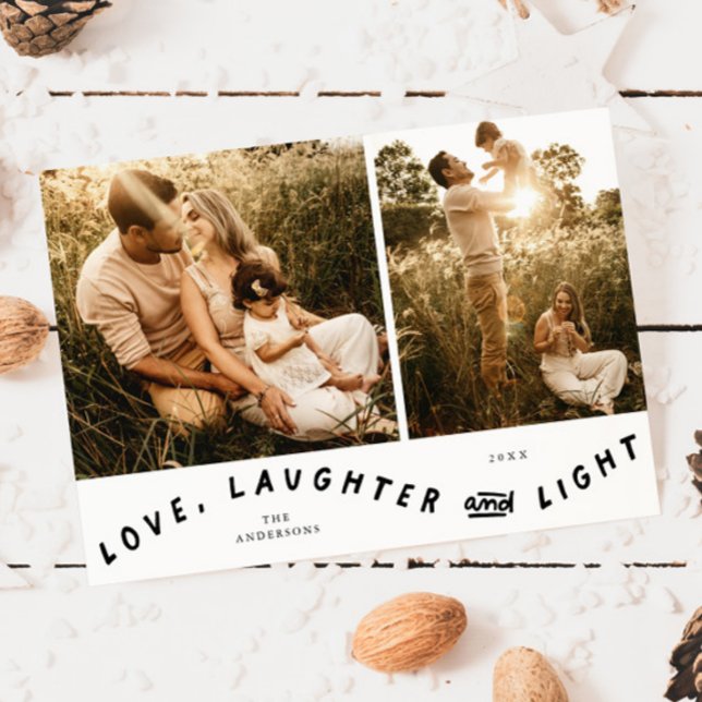 Tarjeta Festiva Love Laughter Light Christmas Photo White (Subido por el creador)