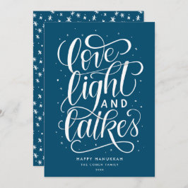 Tarjeta Festiva Love Light and Latkes Hanukkah