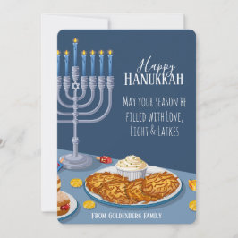 Tarjeta Festiva Love Light Latkes Hanukkah Menorah & Dreidel Art