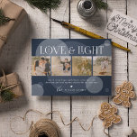 Tarjeta Festiva Love & Light Photo Collage Christmas<br><div class="desc">Send Love & Light to friends and family this christmas with this modern photo collage holiday cards. Featuring 4 sqaure photographs on a trendy navy blue background, that can be changed to any color, the heading 'LOVE & LIGHT' with the year delicately postioned amongst the typography, a custom festive message...</div>
