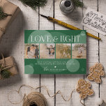 Tarjeta Festiva Love & Light Photo Collage Christmas Holiday Card<br><div class="desc">Send Love & Light to friends and family this christmas with this modern photo collage holiday cards. Featuring 4 sqaure photographs on a trendy festive green background, that can be changed to any color, the heading 'LOVE & LIGHT' with the year delicately postioned amongst the typography, a custom message and...</div>