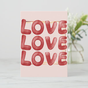 Tarjeta Festiva Love Love Love Happy Valentine Day Card Red Pink