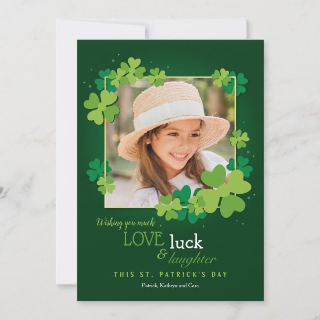Tarjeta Festiva Love Luck and Laughter St. Patrick's Day Card (Anverso)