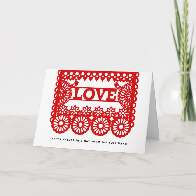 Tarjeta Festiva Love Papel Picado El día de San Valentín rojo (Anverso)