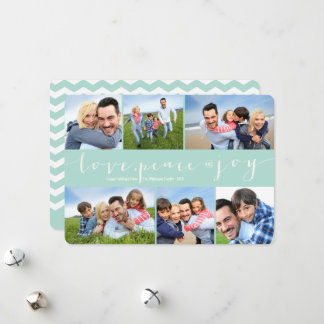 Tarjeta Festiva Love Peace Joy Aqua Band Moderno 6 Collage de foto