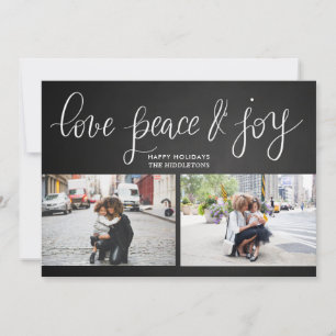 Tarjeta Festiva Love Peace Joy Chalkboard