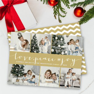 Tarjeta Festiva Love Peace Joy Gold Band Modern 6 Collage de fotos