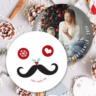 Tarjeta Festiva Love Peace Joy Mustache Funny Smiley Face Photo