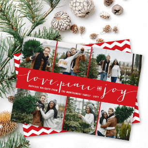 Tarjeta Festiva Love Peace Joy Red Band Moderno 6 Collage de fotos