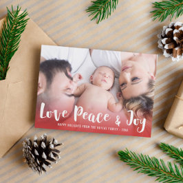 Tarjeta Festiva Love Peace & Joy Red Happy Holidays